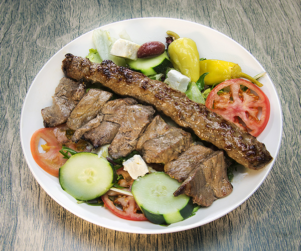 Combo meal with red meat and salad