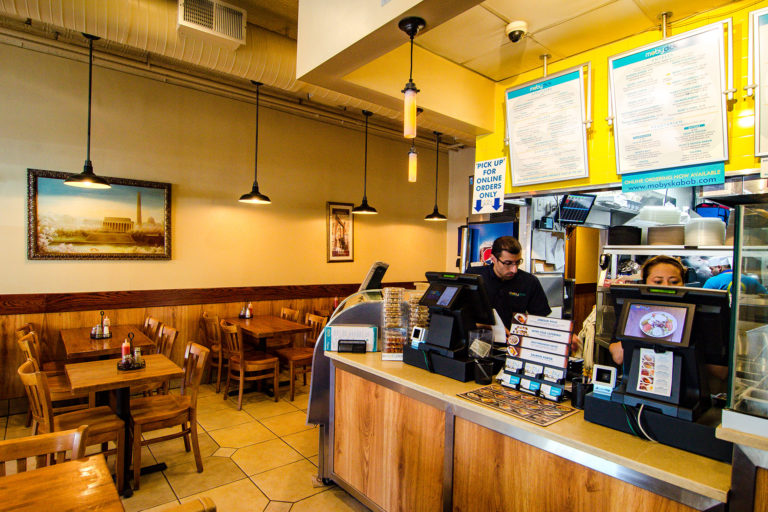 A view of the menu and counter at Moby Dick in Bethesda