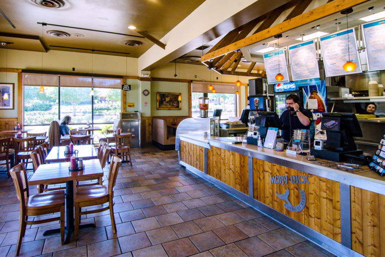 A customer dines at Moby Dick's Olney Location